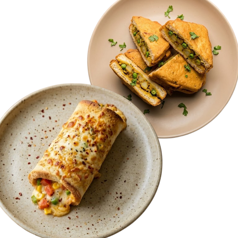 Bread Pakoda and Pizza Roll
