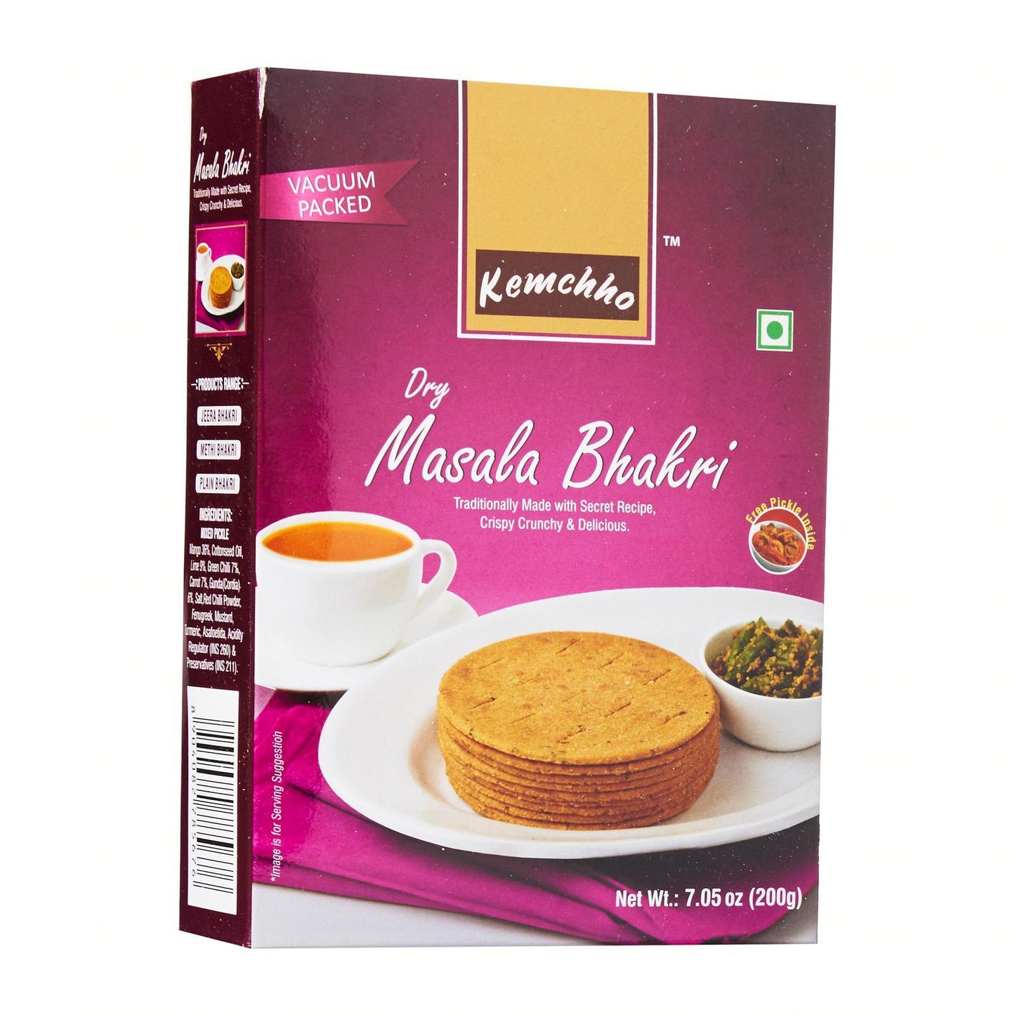 KEM CHHO MASALA BHAKHRI WITH PICKLE